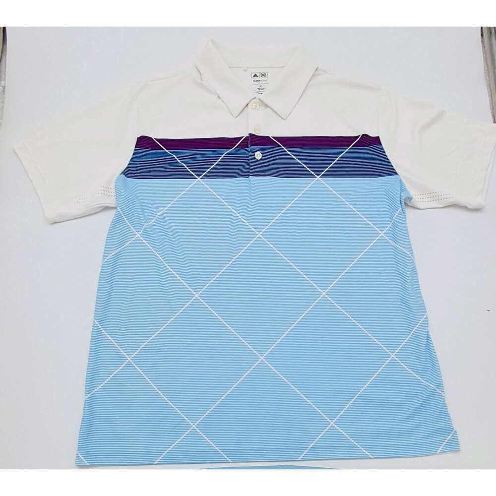 Adidas Golf ClimaCool Men's XL Blue Striped Athletic Golf Polo Shirt